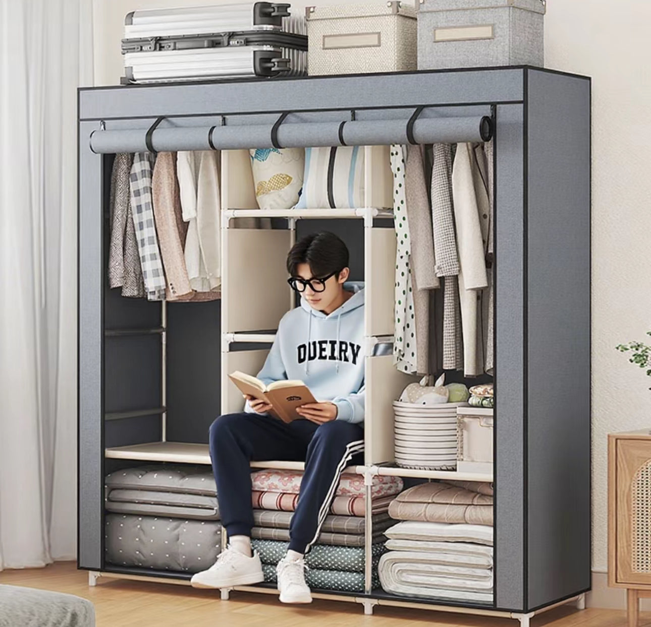 Armario de tela para dormitorio de estudiantes, armario de montaje sencillo imprescindible para estudiantes universitarios, armario creativo que ahorra espacio en el dormitorio, percha de almacenamiento, armario especial par