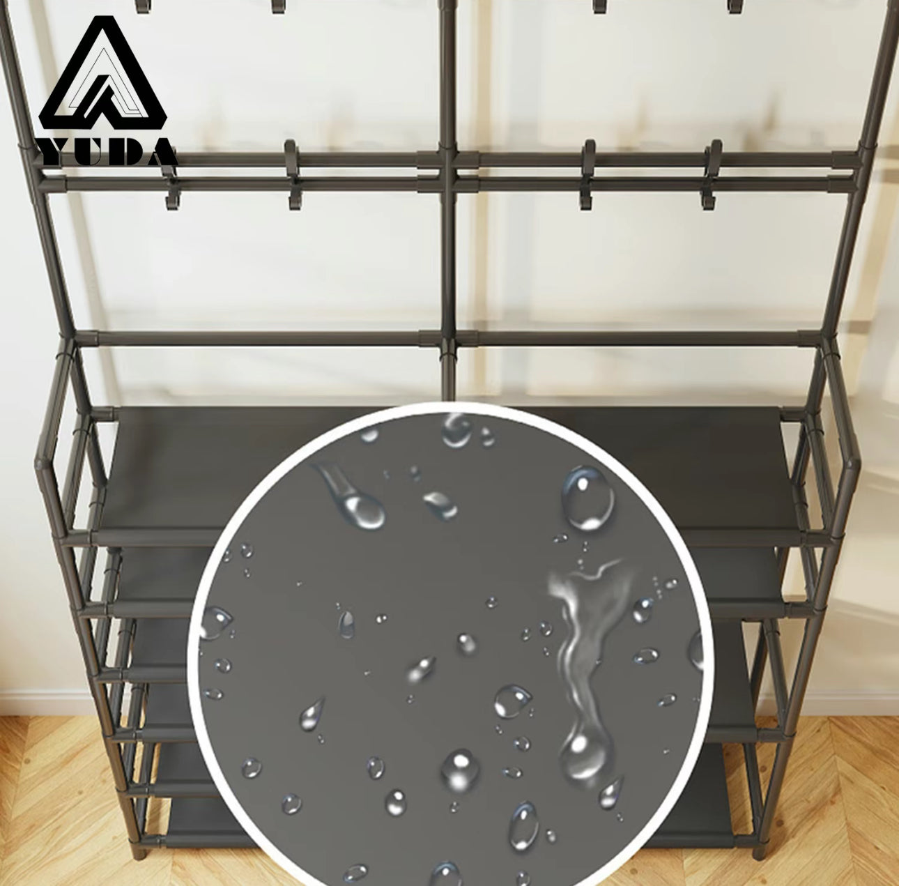 Zapatero Multifuncional de 2 Filas y 6 Capas con Perchero de Pie a Prueba de Polvo para Dormitorio y Almacenamiento