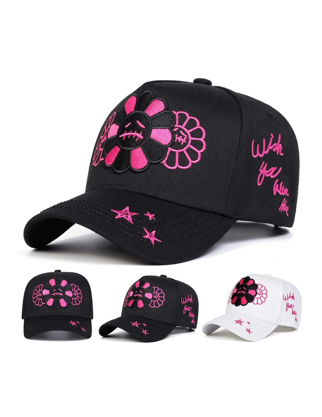 Gorra con Bordado de Cara Llorando y Flor, Unisex, Regalo Perfecto para el Dia del Padre, Ideal para San Valentín, Elección para Familiares, Amigos y Hermanos