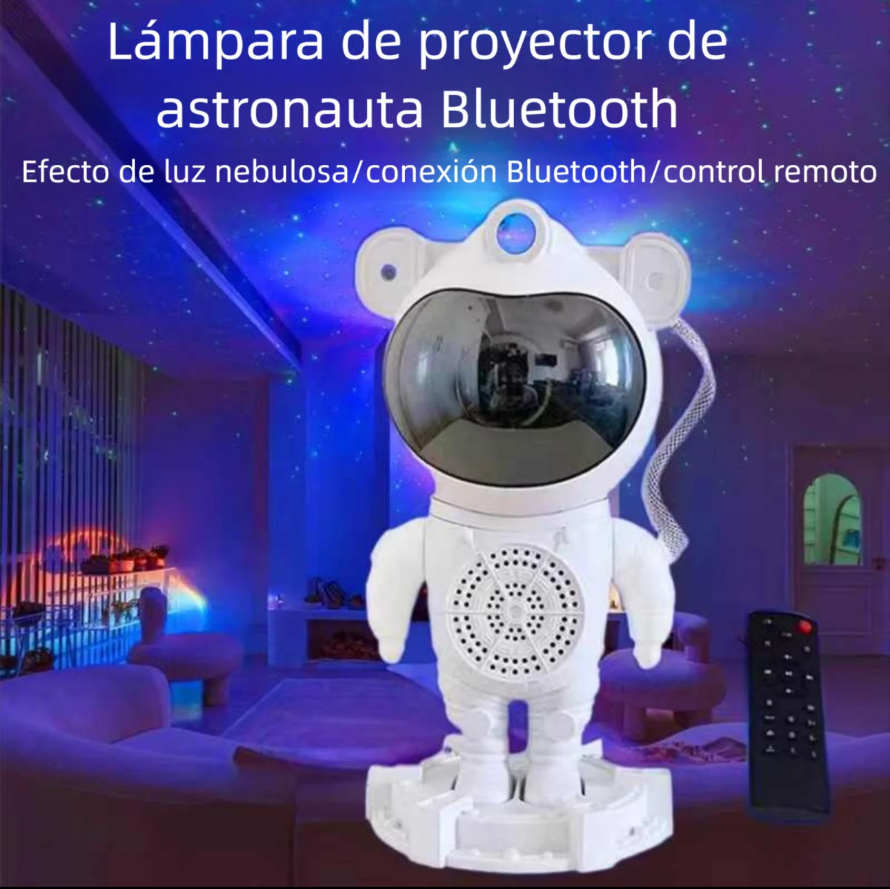 Proyector de galaxia, luz nocturna con control remoto de nebulosa, estrella y luna, ruido blanco Bluetooth, luces LED para recámara, Proyector de luz de astronauta, proyector de luz nocturna de galaxia con temporizador y control remoto, proyector de ciel