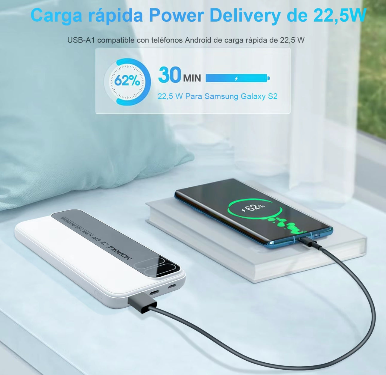 MOREKA K061 10000mAh Mobile Power 20W, Batería externa portátil de carga rápida, batería portatil compatible con iPhone 16 Pro Max/15-12
