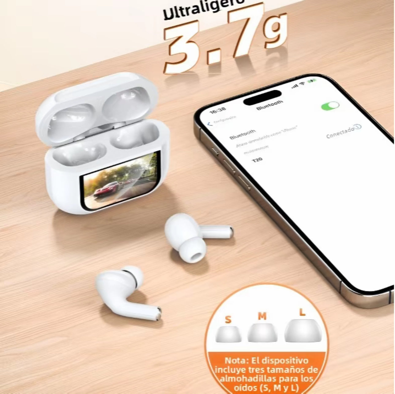 Auriculares bluetooth inalámbricos, Audífonos Inalámbricos con Pantalla Táctil Inteligente, Bluetooth 5.4, Llamadas Nítidas con Micrófono, Cancelación de Ruido, Resistencia al Agua IPX5,
Type-C (Blanco)