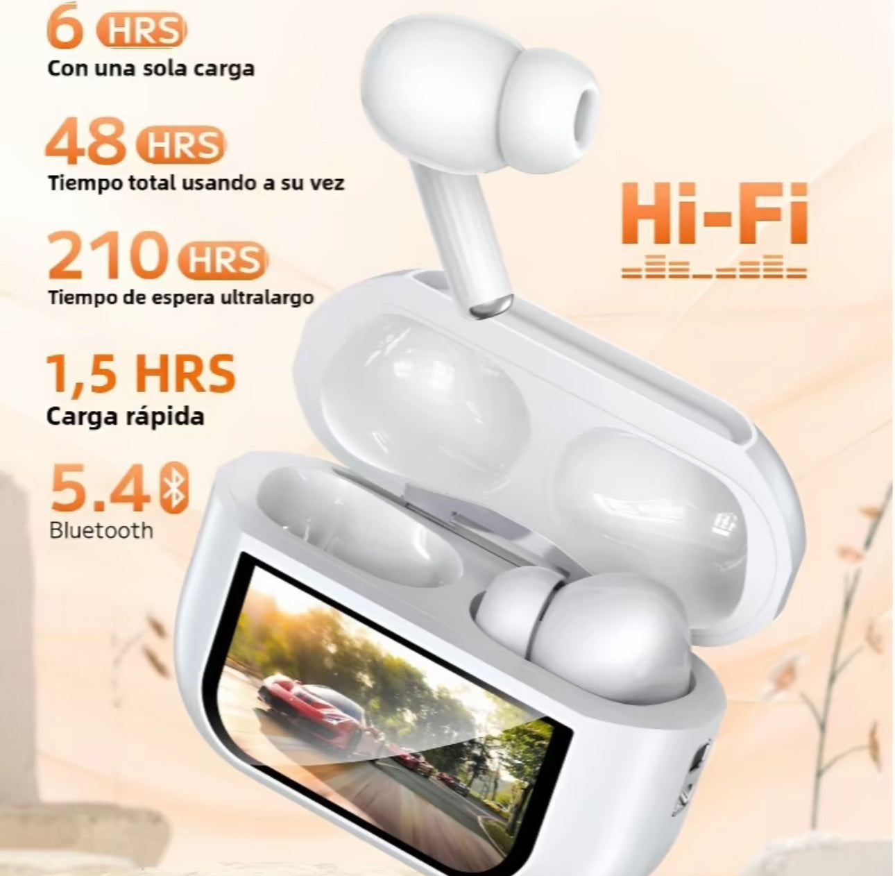 Auriculares bluetooth inalámbricos, Audífonos Inalámbricos con Pantalla Táctil Inteligente, Bluetooth 5.4, Llamadas Nítidas con Micrófono, Cancelación de Ruido, Resistencia al Agua IPX5,
Type-C (Blanco)