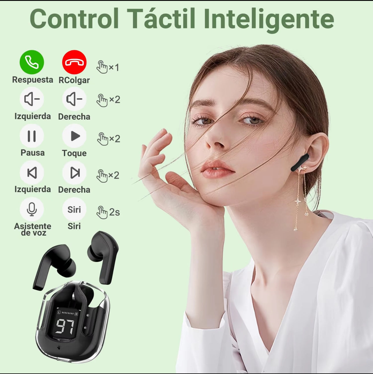 Auriculares Bluetooth inalámbricos, mini auriculares Bluetooth, auriculares intrauditivos, IPX4 resistente al agua y a las salpicaduras, con estuche de carga y LED digital, iOS y Android