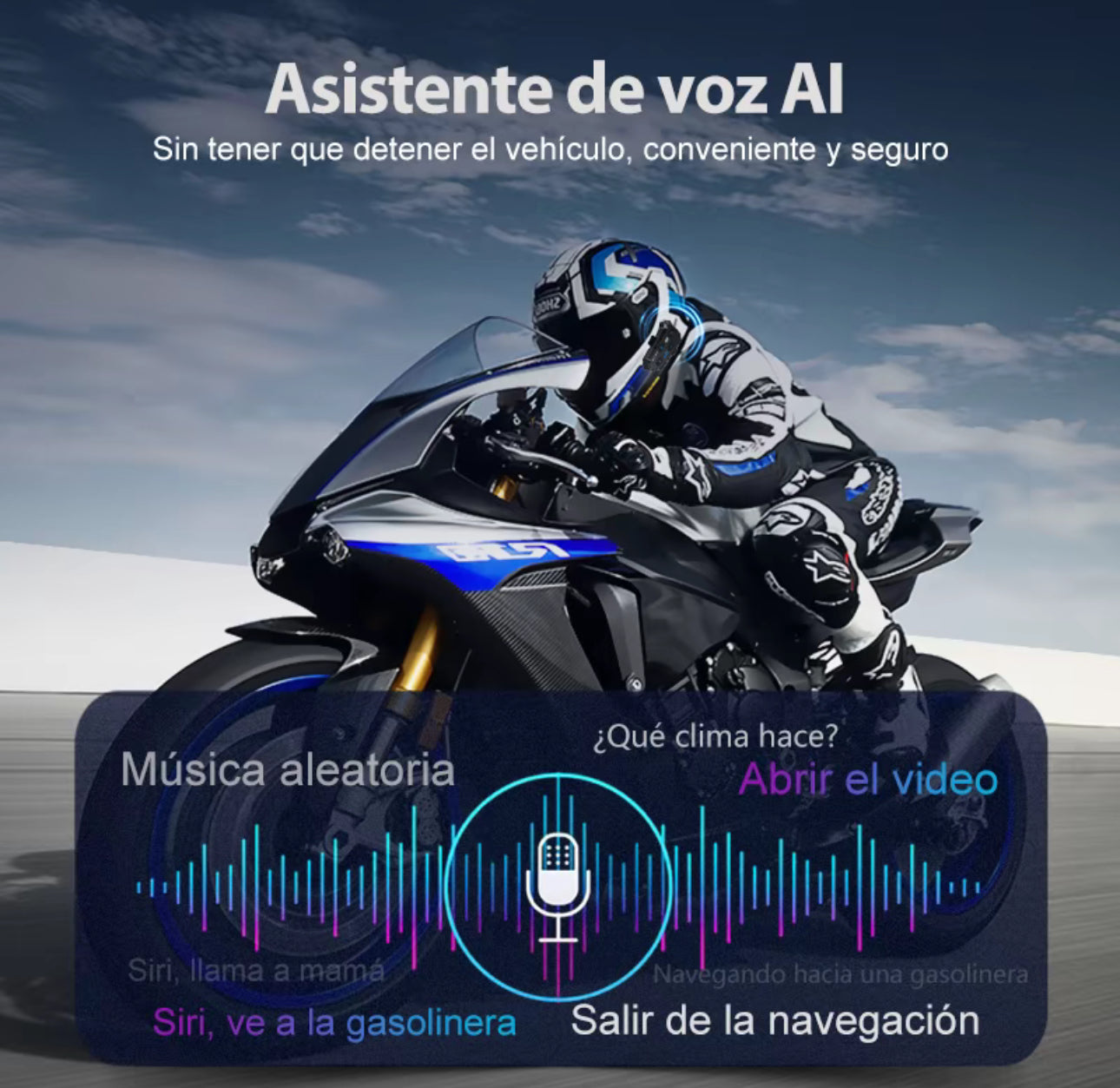 Blaise ST1 Audífono Manos Libres
Casco de Moto Headset Bluetooth 5.3
Impermeable IP56 Luces RGB Altavoz Inalámbrico con Micrófono Respuesta Automática y Control por Voz, no intercom, 1pc