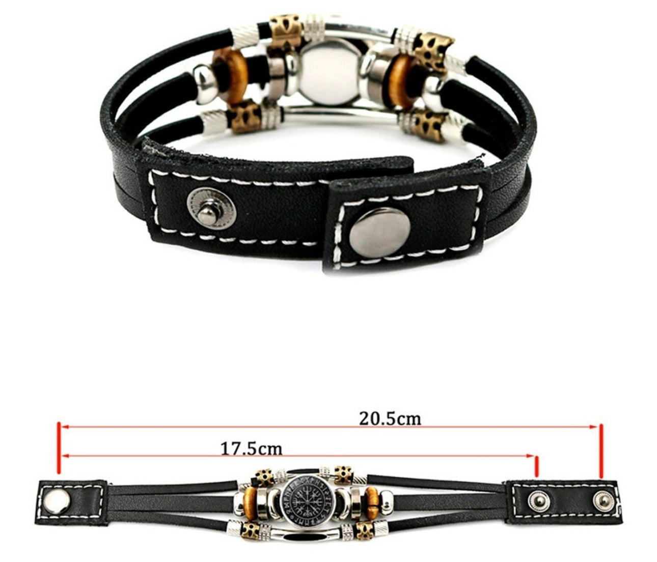 Pulsera Brazalete Brújula Vegvisir Vikingo Runa Cuero