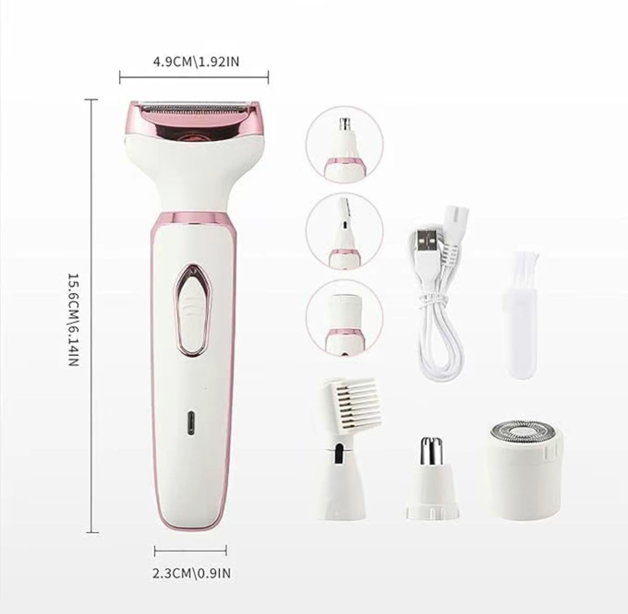 Depiladora eléctrica 4 en 1 para mujer con conexión inalámbrica USB: Afeita fácilmente el rostro, las axilas y la línea del bikini (rosa)