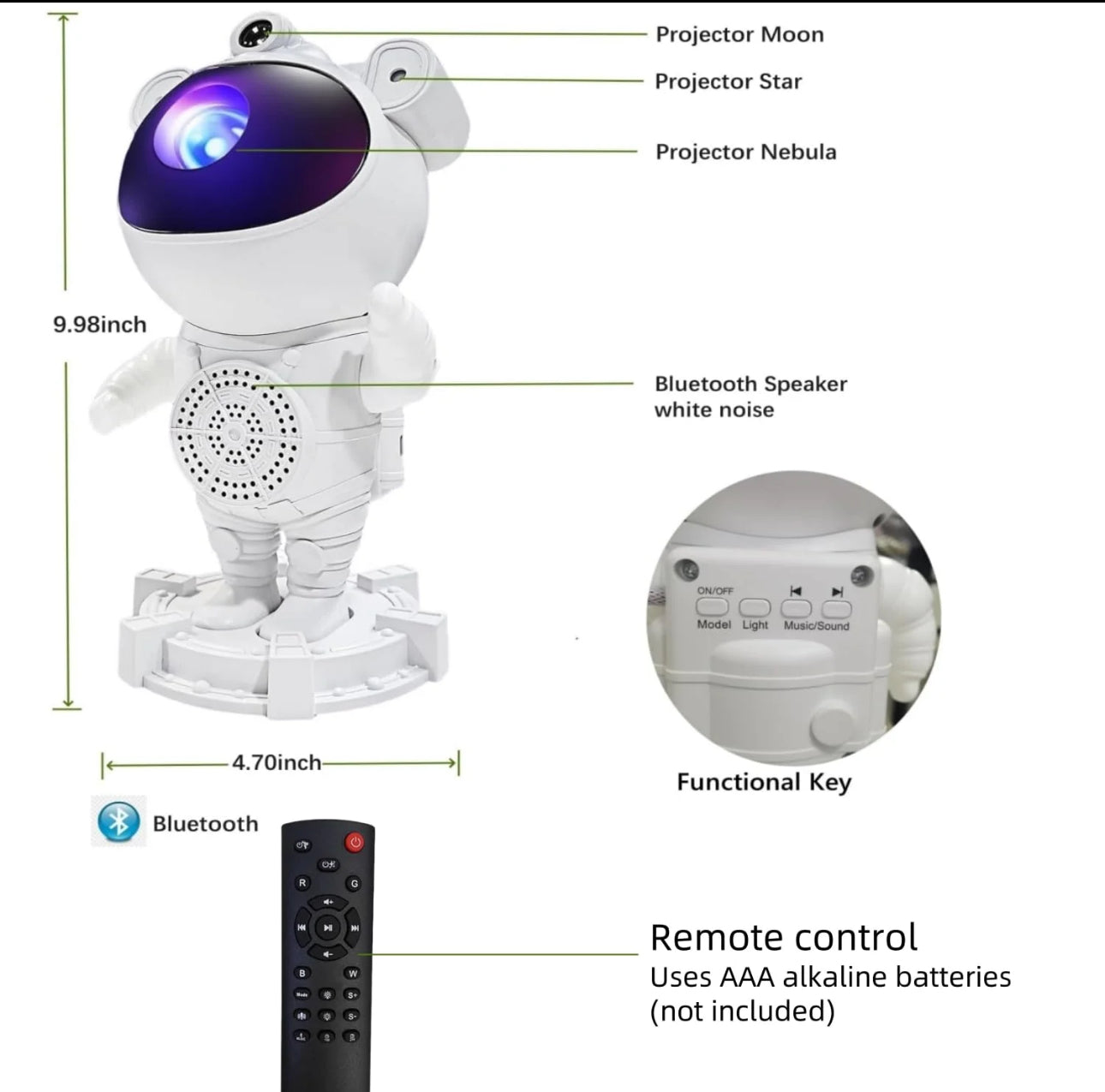 Proyector de Galaxias y Estrellas, Astronaut Light Projector, Astronauta Proyector de Estrellas, Proyector De Galaxias y Estrellas con Mando Distancia y Función de Temporizador, Ángulo
Ajustable