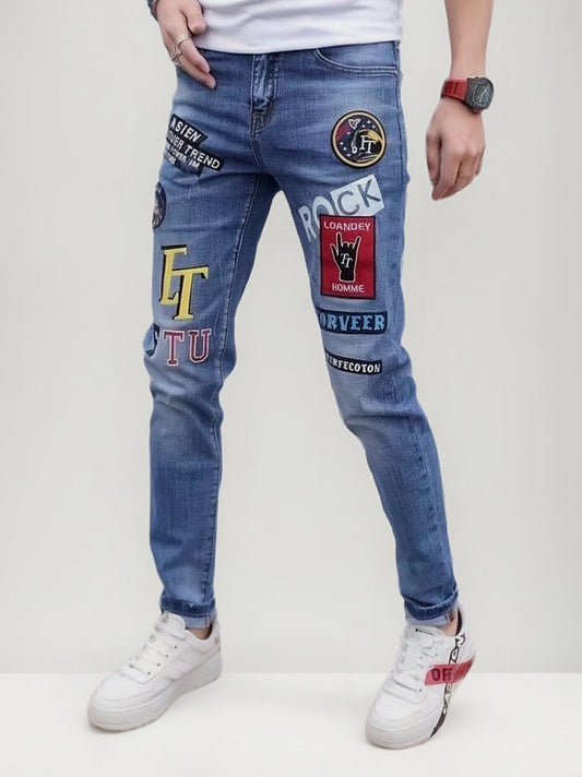 INTERNACIONAL Vaqueros Ajustados Con Estampado De Grafiti Para Hombre