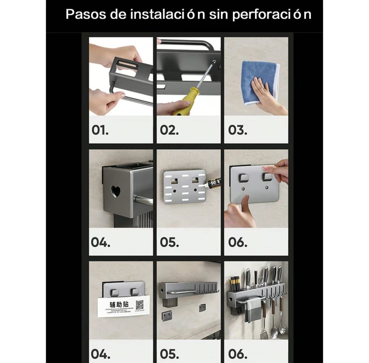 Estante Organizador De Especias Montado En La Pared, Estante Organizador De Especias Colgante, Organizador de Especias de Pared, Estante Organizador para Especias y Cuchillos