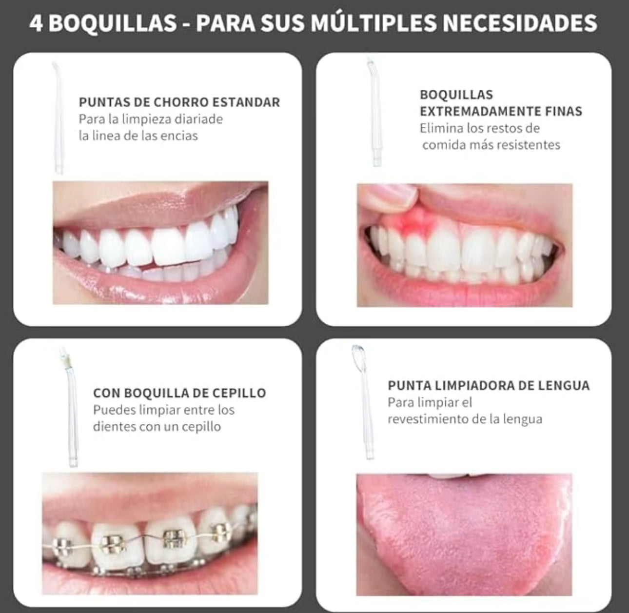 Irrigador bucal eléctrico inalámbrico, recargable e impermeable. Irrigador bucal portatil para la limpieza dental. Irrigador bucal inalámbrico con 3 modos y 4 puntas para viajes y uso doméstico.