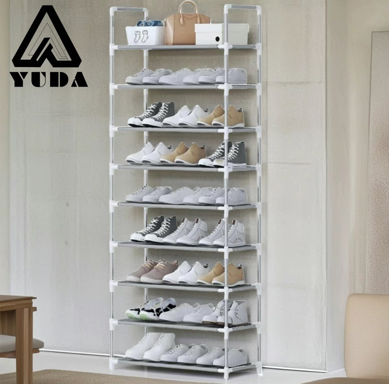 Zapatero de 9 capas, estante de almacenamiento a prueba de polvo: puede contener hasta 27 pares de zapatos, resistente y duradero, ahorra espacio, mantiene su guardarropa ordenado, soporte duradero, paño a prueba de polvo para evitar el polvo