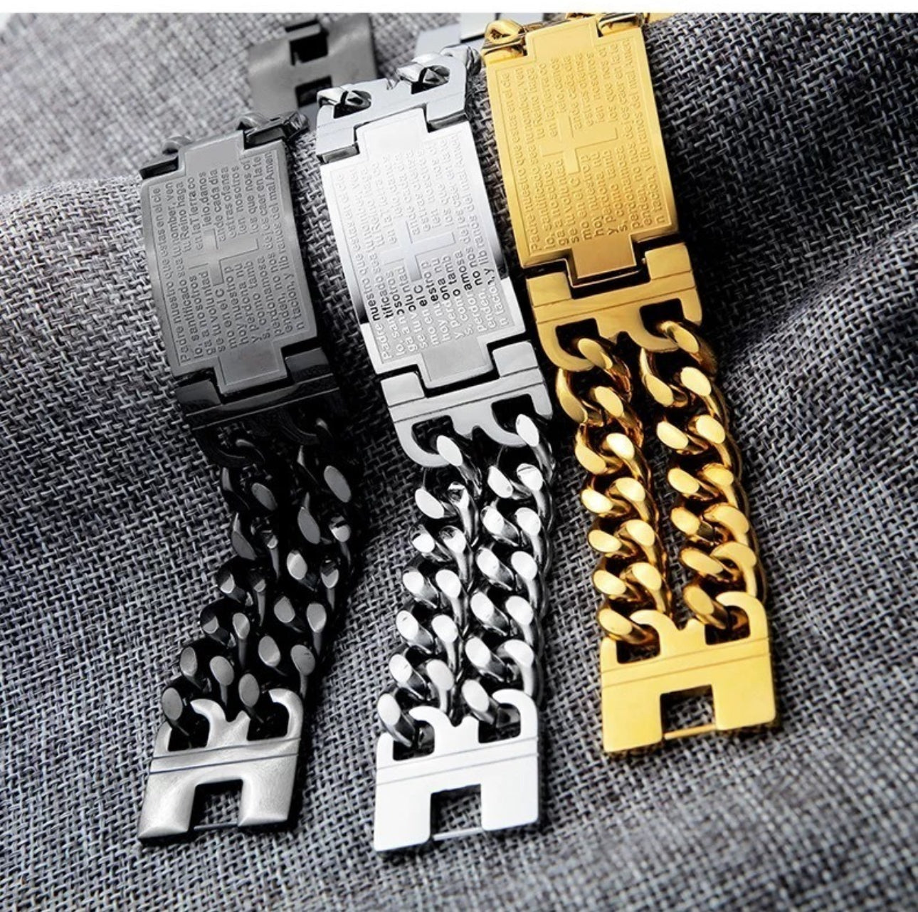 Nueva Pulsera Cruz Padre Nuestro Doble Acero Inoxidable B701