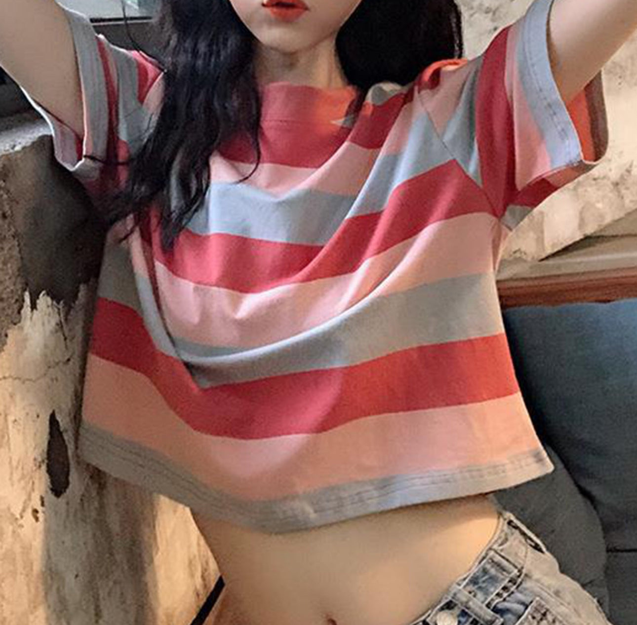 (đ PRODUCTO INTERNACIONAL)Top Corto De Moda De Verano Para Mujer Con Capucha Y Manga C