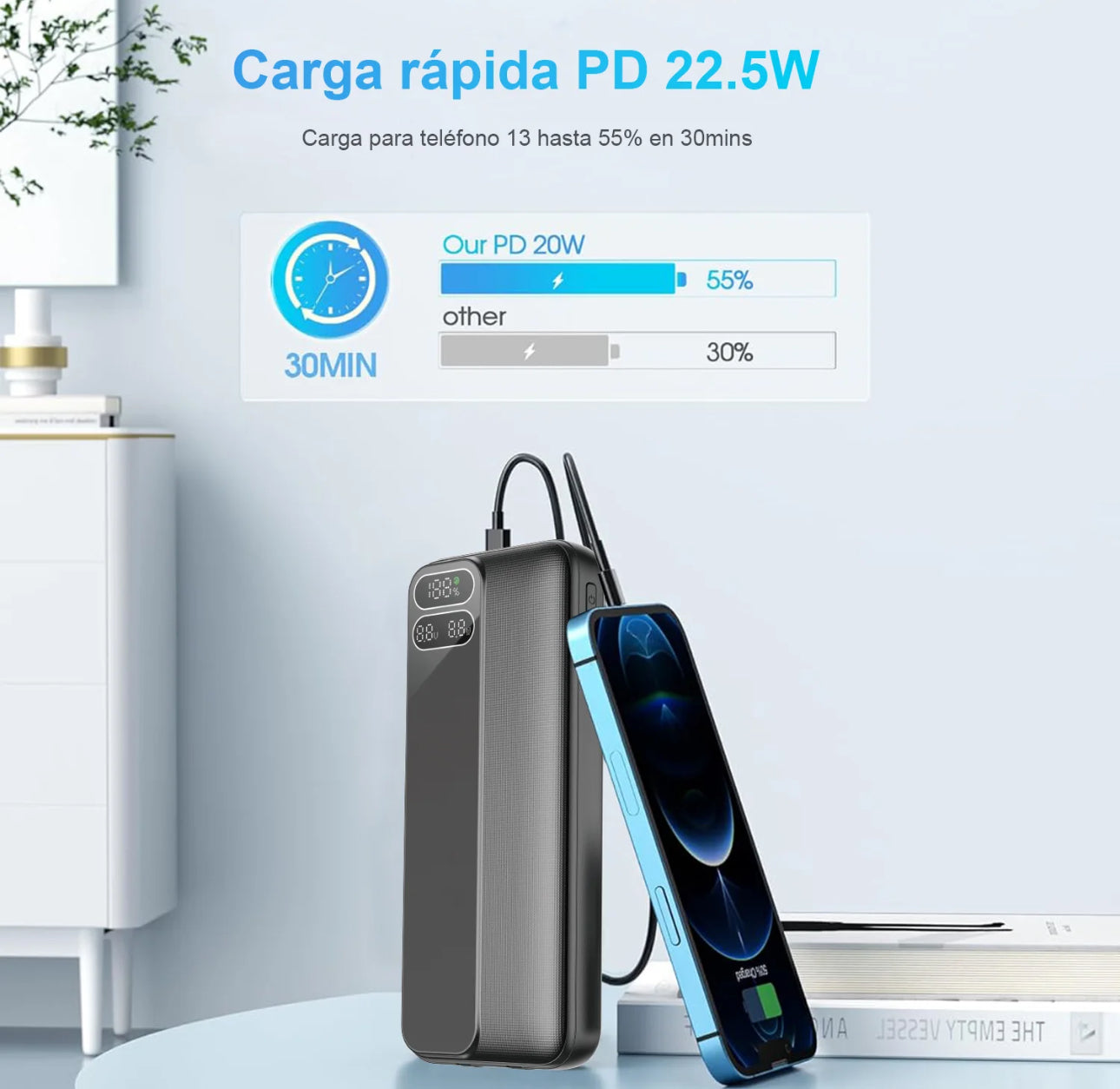 MOREKA K061 10000mAh Mobile Power 20W, Batería externa portátil de carga rápida, batería portatil compatible con iPhone 16 Pro Max/15-12