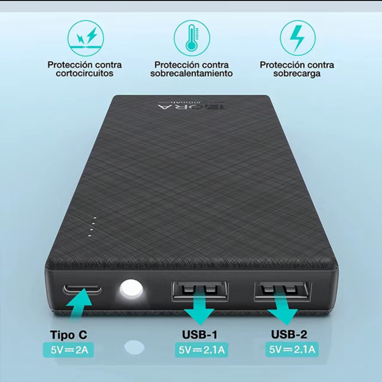 1HORA Power Bank Batería Portátil 10000mah
Bateria 1hora Power Bank Con Indicador De Luz Y
Tipo C GAR263