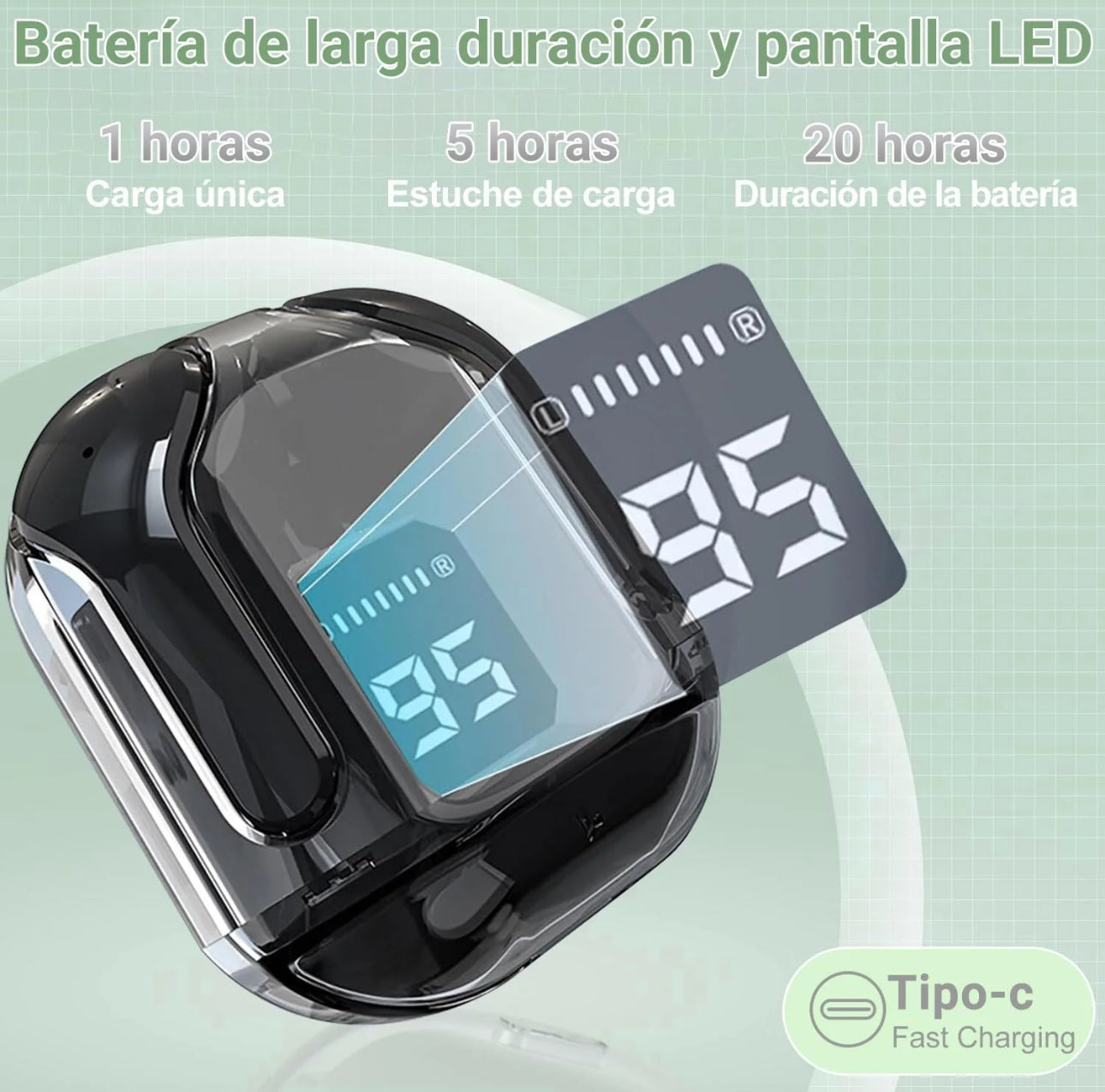 Auriculares Bluetooth inalámbricos, mini auriculares Bluetooth, auriculares intrauditivos, IPX4 resistente al agua y a las salpicaduras, con estuche de carga y LED digital, iOS y Android