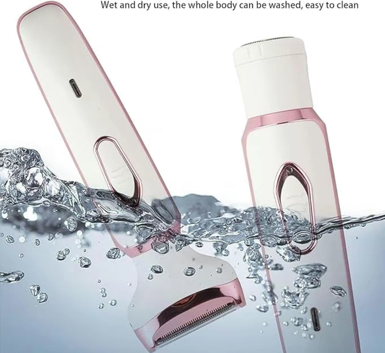 Depiladora eléctrica 4 en 1 para mujer con conexión inalámbrica USB: Afeita fácilmente el rostro, las axilas y la línea del bikini (rosa)
