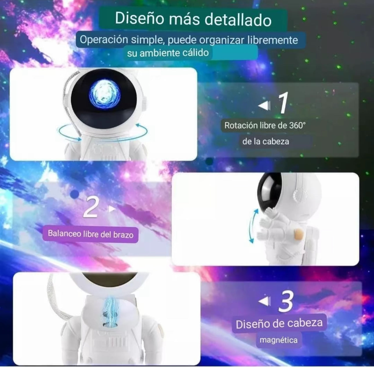 Astronauta Proyector de Estrellas, 360° Adjustable
Luces Astronauta Proyector lampara aurora boreal
Galaxia con Temporizador y Control Remoto y bocina bluetooth