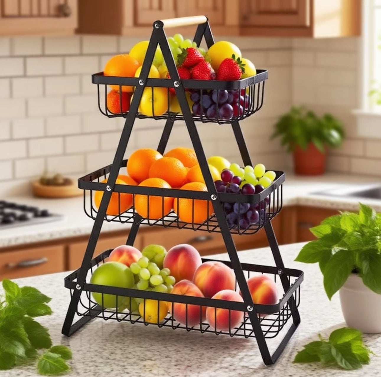 Estante de verduras de cocina encimeras frutas y verduras cestas de mano cestas de varios niveles sala de estar marco de almacenamiento de frutas
estante