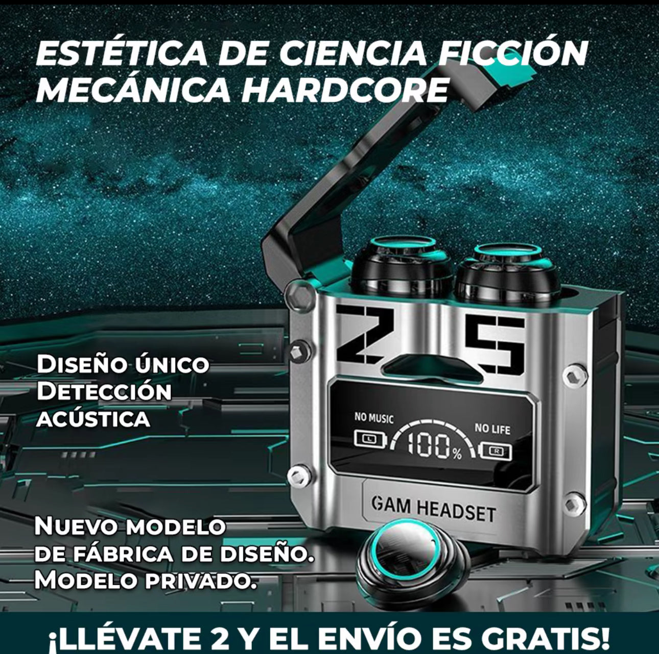 Viclook Audífonos Bluetooth M25 TWS con baja latencia para gaming, cancelación activa de ruido, resistentes al agua, pantalla LED de batería y sonido HiFi. Ideales para deporte o juegos.