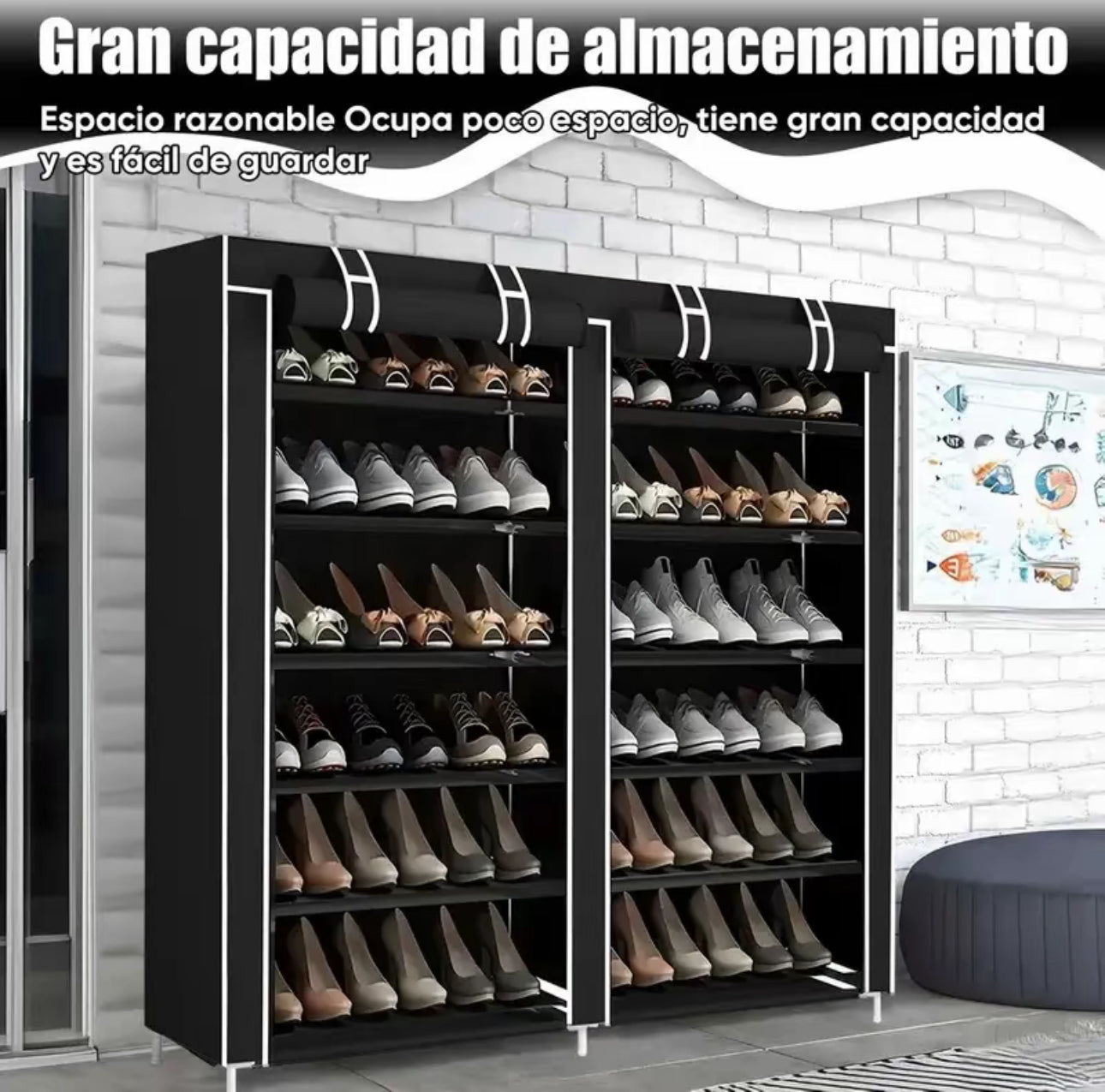 Estante de Zapatos Doble de Gran
Capacidad 6 Pisos con Cubierta de Polvo para el
Hogar