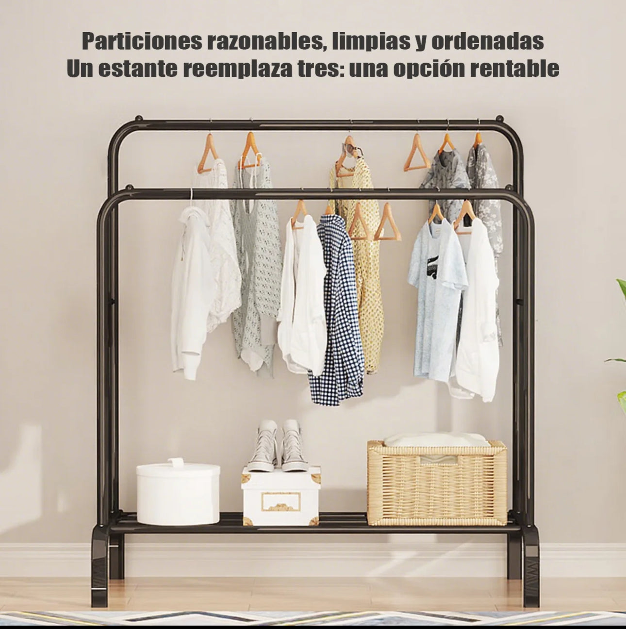Percha de suelo para ropa, tendedero de doble poste, alto y bajo, para almacenamiento, zapatero, para el hogar, dormitorio, tendedero