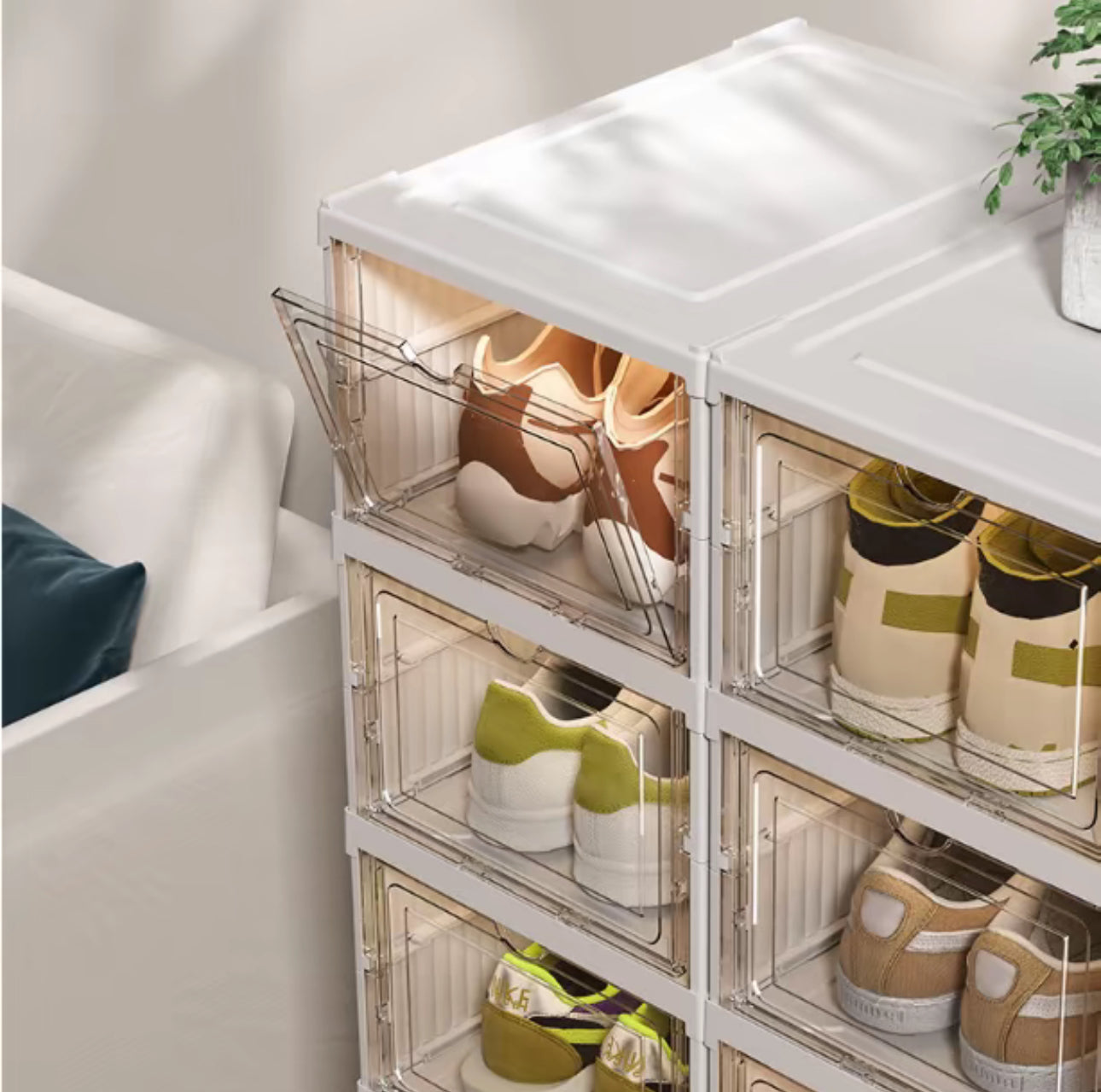 (6 niveles o 1 nivel) Cajas de plástico transparente para guardar zapatos, organizador de zapatos apilable para armario, contenedores modulares para guardar zapatos, zapatero de plástico blanco, organizador de zapatos, hogar, zapatero, muebles, muebles pa
