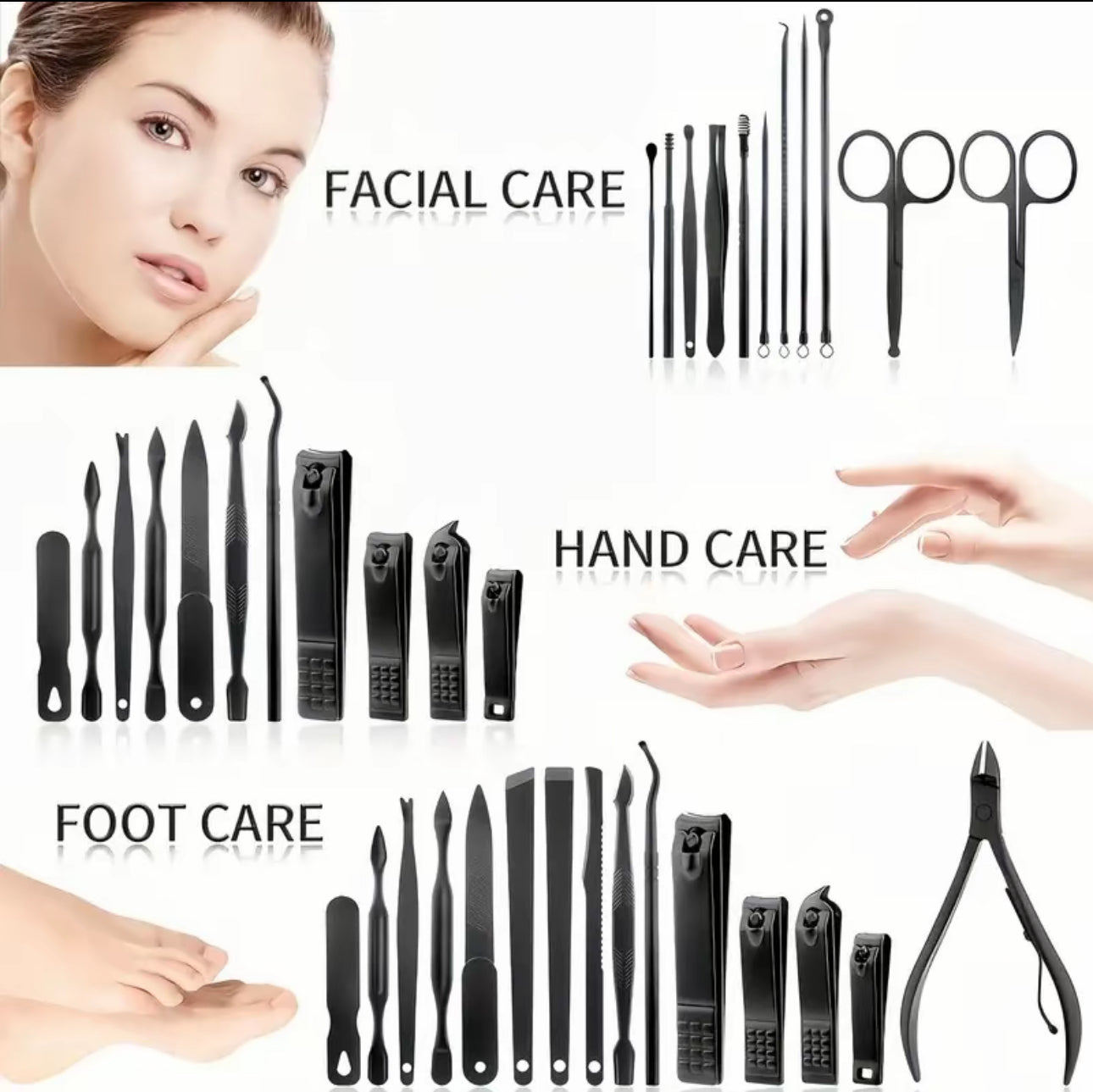Kit de cortaúñas 10/24 piezas en acero inoxidable- Hojas cóncavas sin olor para manos/pies. incluye estuche organizador-Precisión profesional para cuidado en casa.