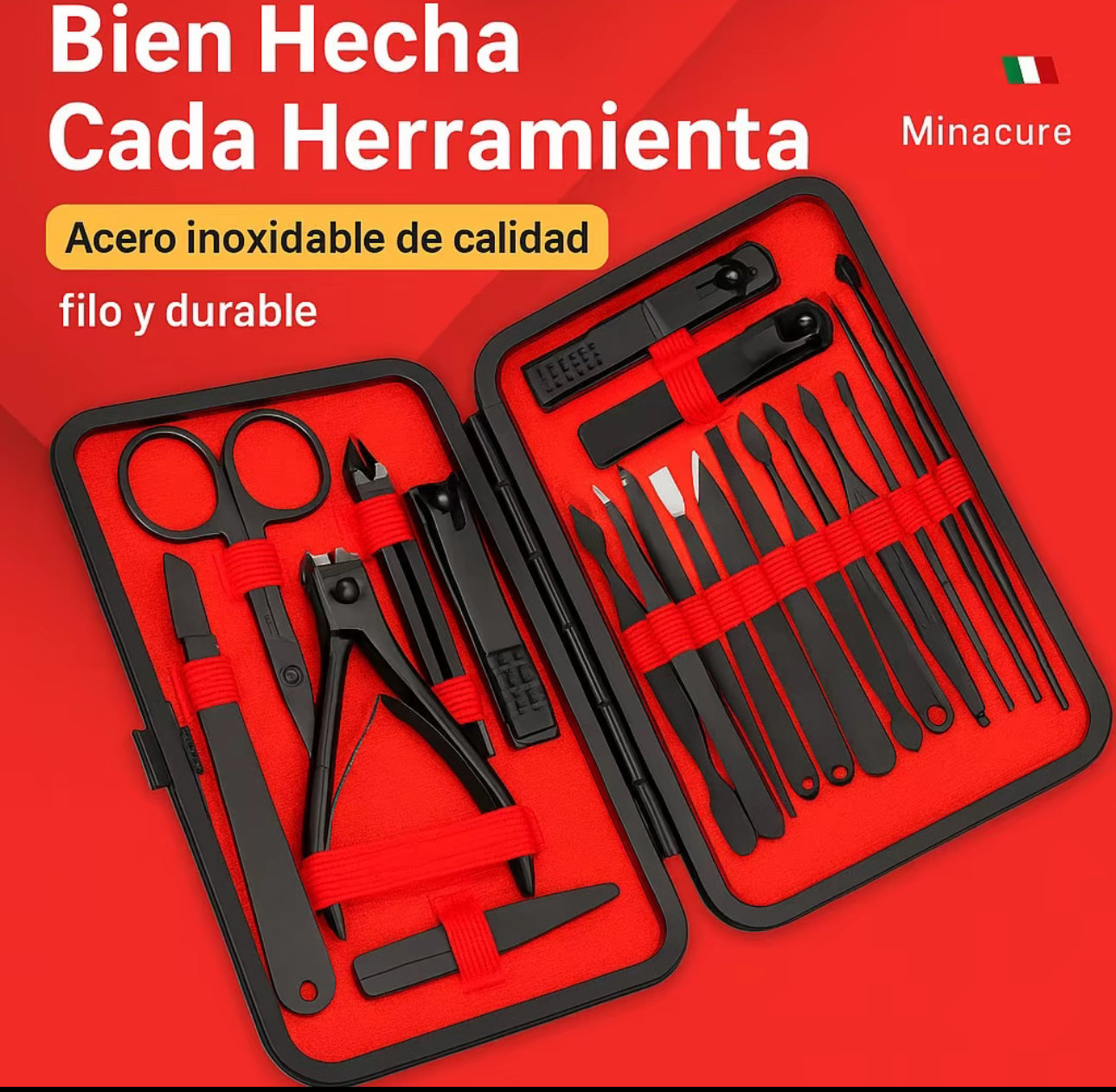 Kit de cortaúñas 10/24 piezas en acero inoxidable- Hojas cóncavas sin olor para manos/pies. incluye estuche organizador-Precisión profesional para cuidado en casa.