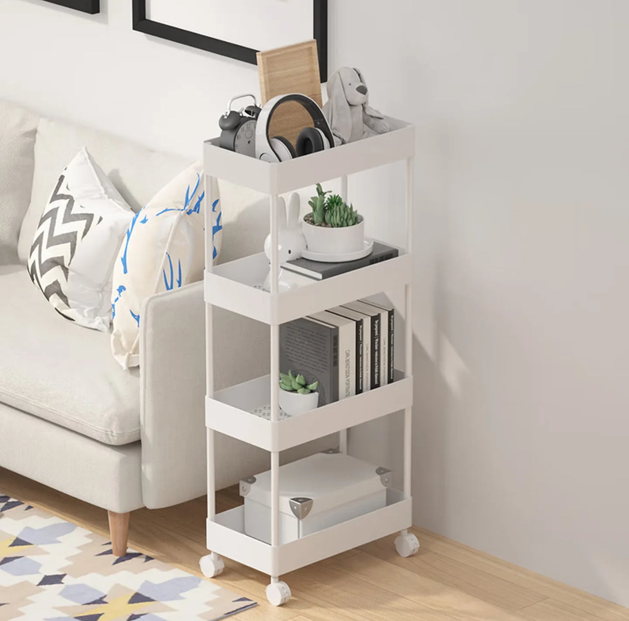 Estante de almacenamiento con ruedas de cuatro capas para cocina, dormitorio, sala de estar, juguetes para refrigerios, baño, inodoro