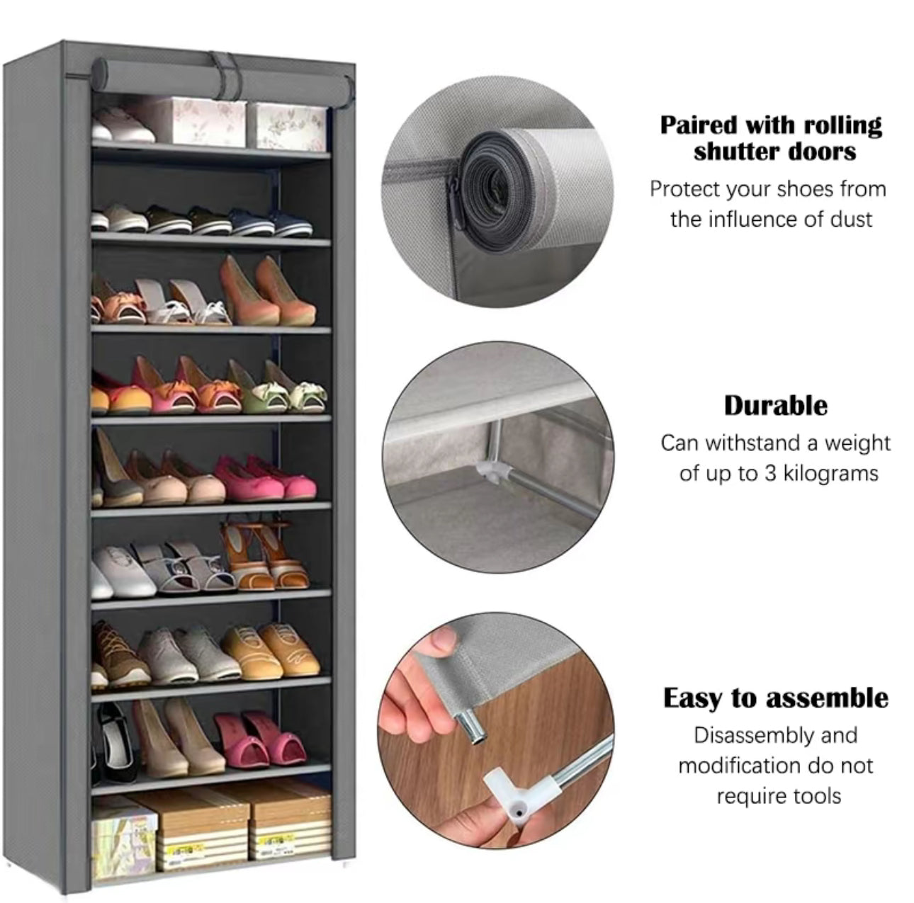 Zapatero de metal de 9 capas con cubierta antipolvo, caja de almacenamiento de zapatos no tejido de gran capacidad que ahorra espacio, adecuado para el almacenamiento de zapatos en el hogar y el dormitorio, fácil de monta