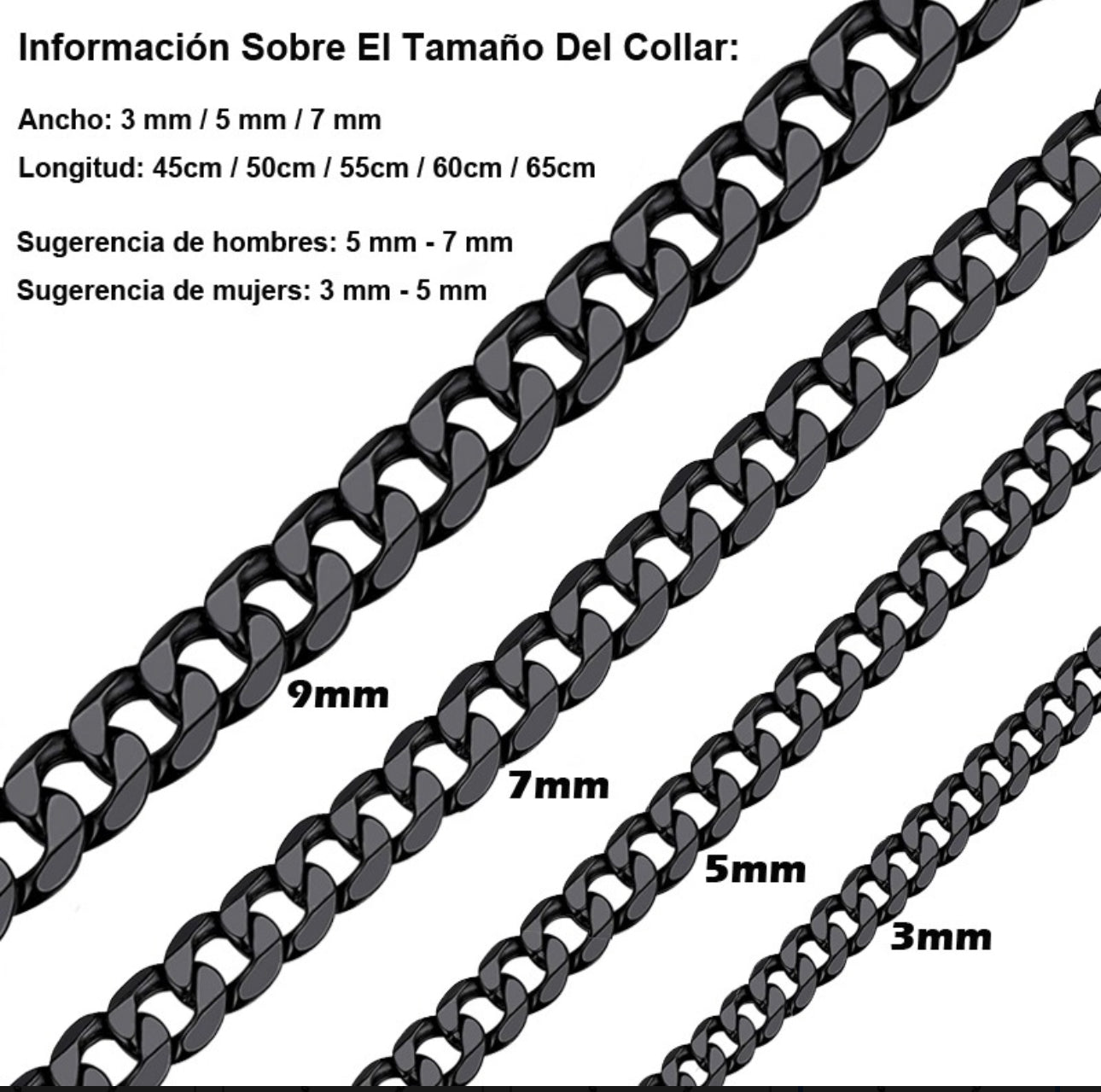 ÑCollar Cadena Estilo Cubano Unisex Acero Inoxidable Negro