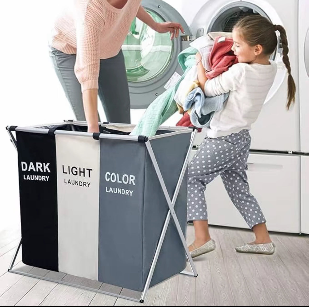 Canasta de Ropa Sucia de 3 Secciones - Cesto
Plegable Grande para Ropa - Organizador con Marco de Aluminio para Clasificar Ropa Sucia