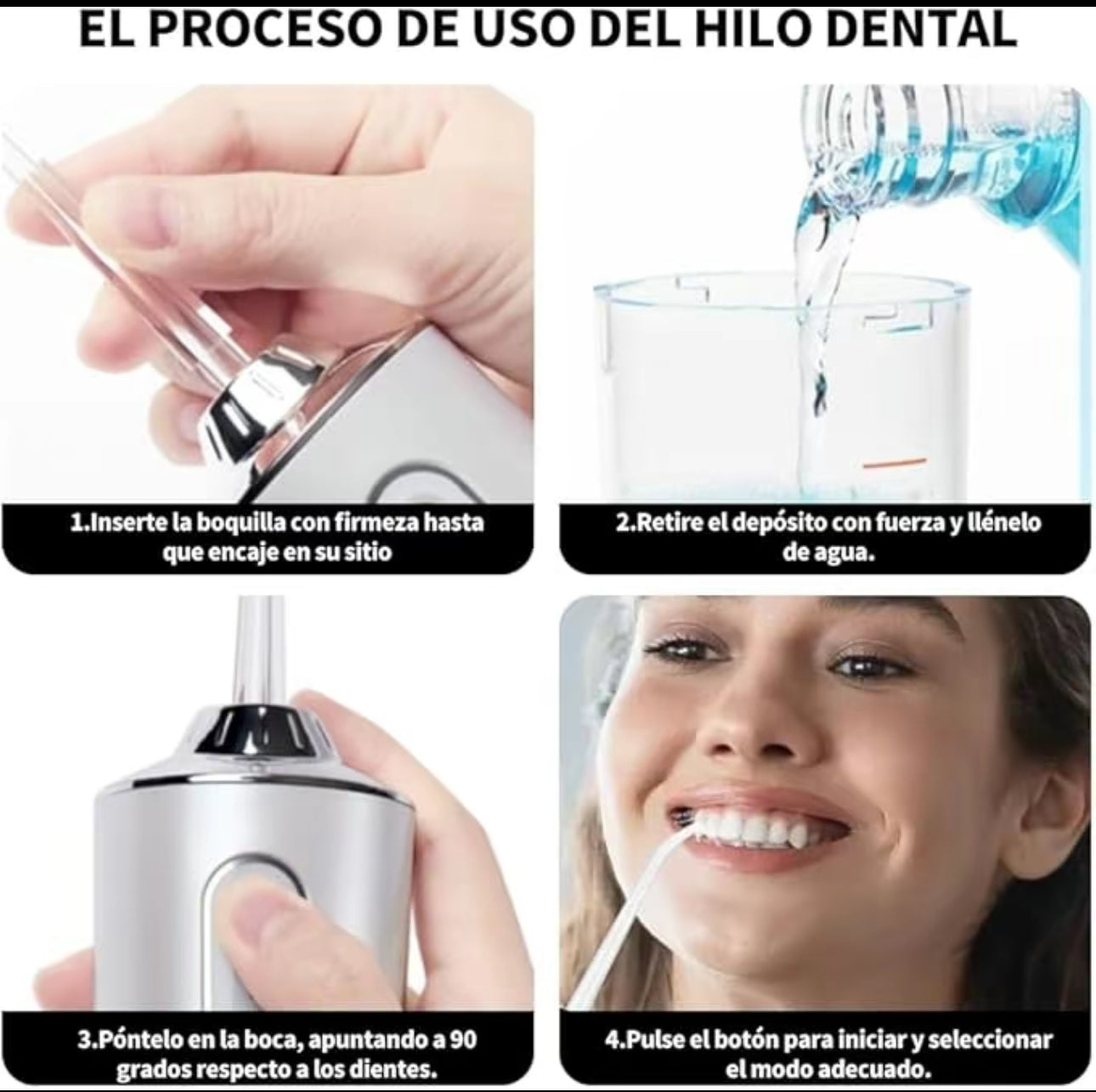 Irrigador bucal eléctrico inalámbrico, recargable e impermeable. Irrigador bucal portatil para la limpieza dental. Irrigador bucal inalámbrico con 3 modos y 4 puntas para viajes y uso doméstico.