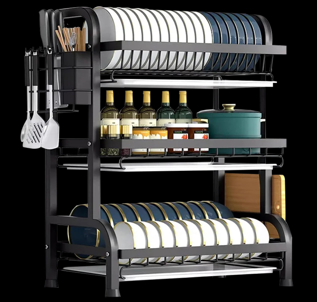 lerfm Escurridor de platos con 3 Niveles, con Escurridor para Mostrador, Escurridor de Cocina
Multifuncional con Herramientas