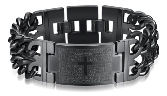 Nueva Pulsera Cruz Padre Nuestro Doble Acero Inoxidable B701
