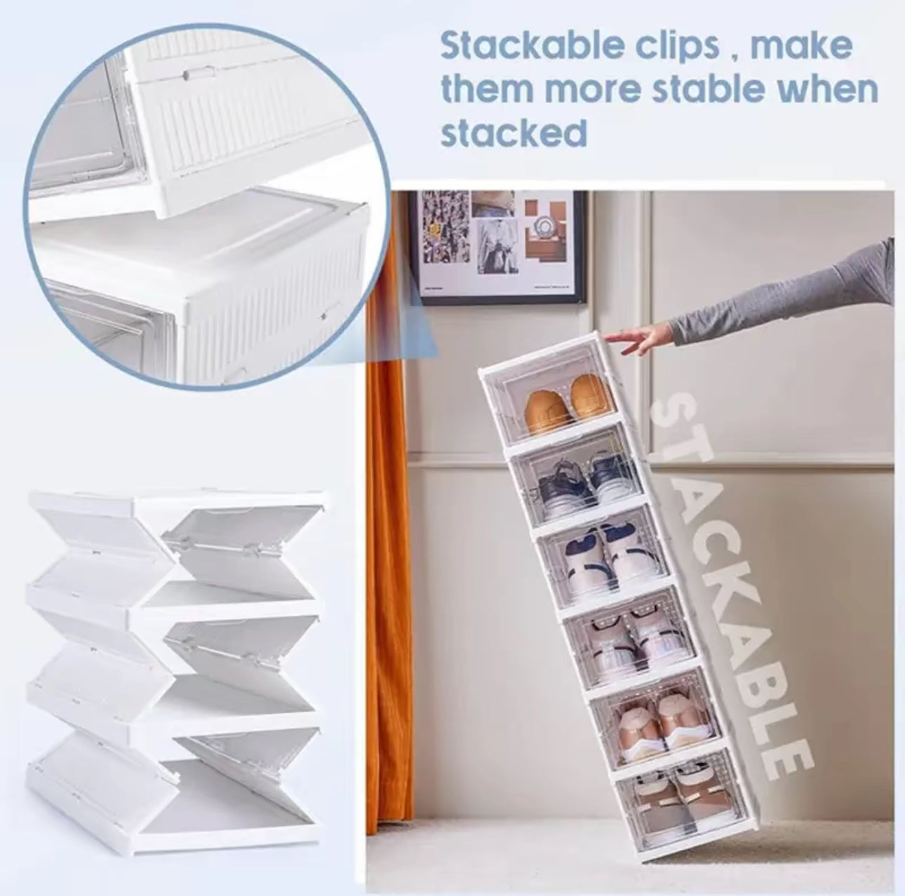 (6 niveles o 1 nivel) Cajas de plástico transparente para guardar zapatos, organizador de zapatos apilable para armario, contenedores modulares para guardar zapatos, zapatero de plástico blanco, organizador de zapatos, hogar, zapatero, muebles, muebles pa