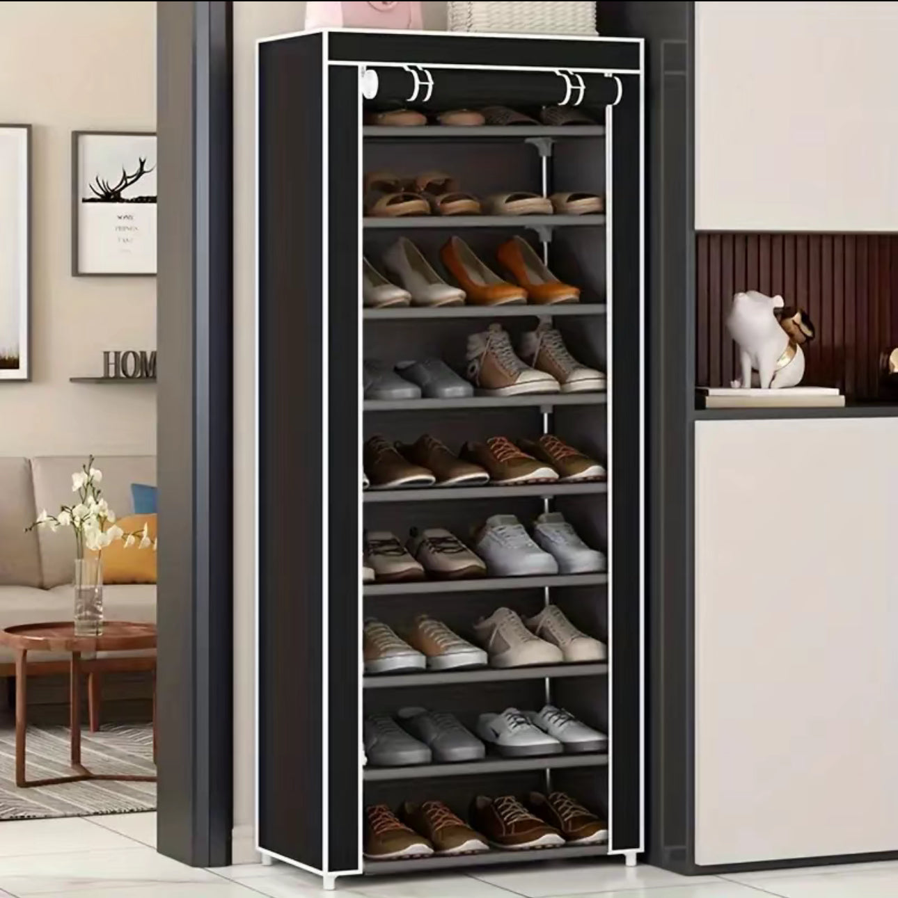 Zapatero simple para dormitorio de estudiantes, zapatero de nueve capas, zapatero de tela para dormitorio de alquiler, de gran capacidad, multicapa, a prueba de polvo, sin instalación, ahorro de espacio