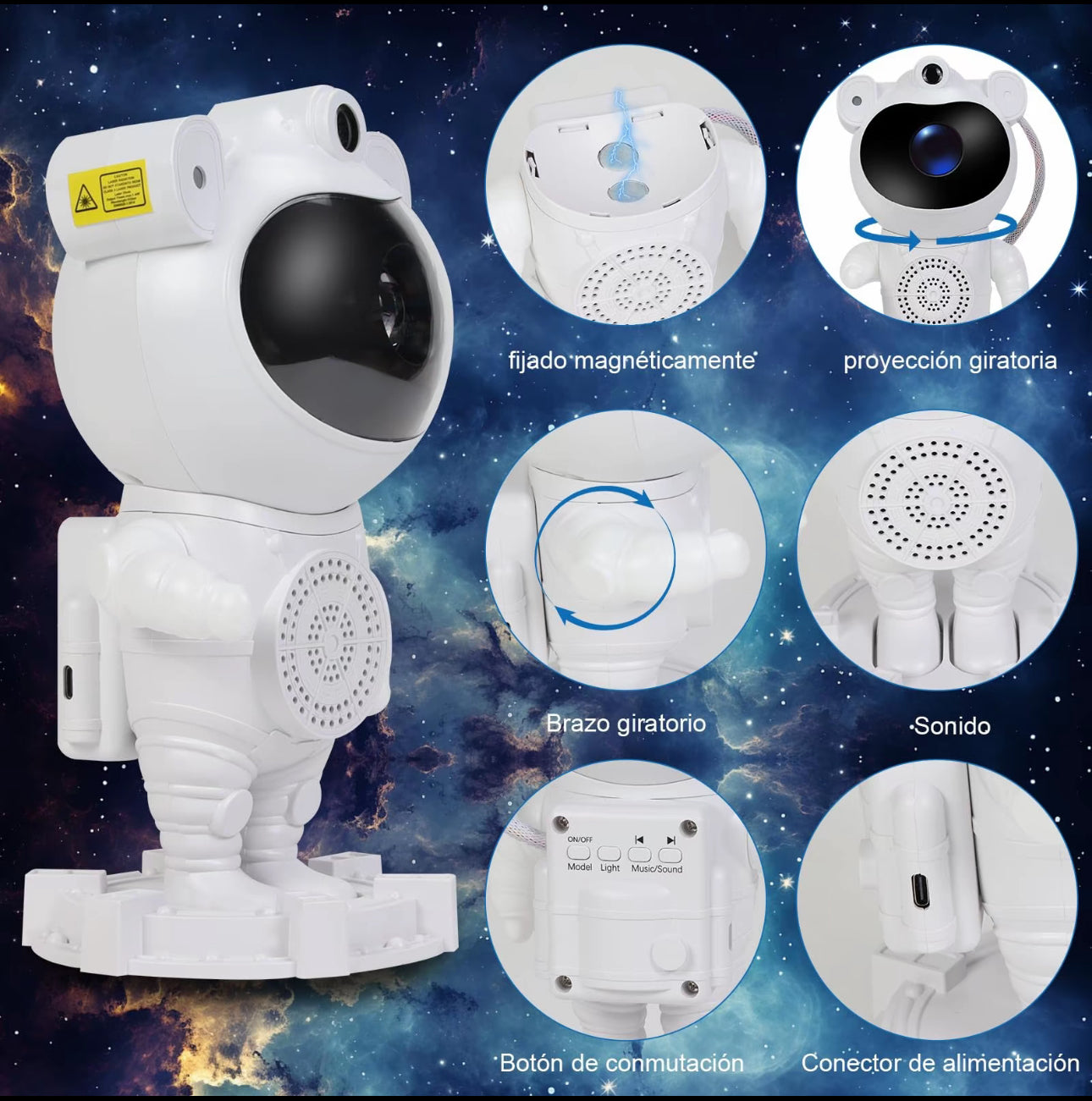 Proyector de Galaxias y Estrellas, Astronaut Light Projector, Astronauta Proyector de Estrellas, Proyector De Galaxias y Estrellas con Mando Distancia y Función de Temporizador, Ángulo
Ajustable