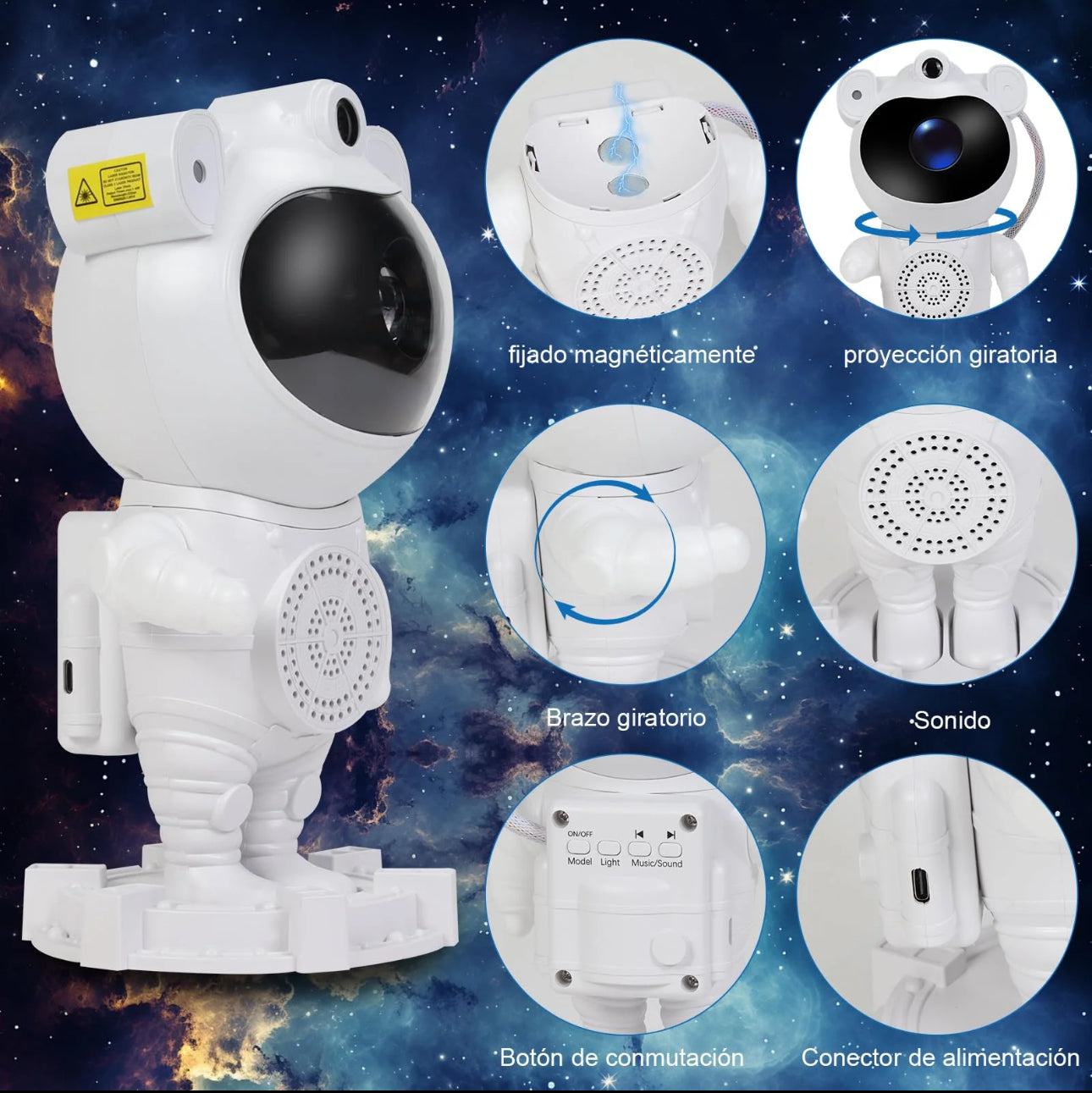 Proyector de galaxia, luz nocturna con control remoto de nebulosa, estrella y luna, ruido blanco Bluetooth, luces LED para recámara, Proyector de luz de astronauta, proyector de luz nocturna de galaxia con temporizador y control remoto, proyector de ciel