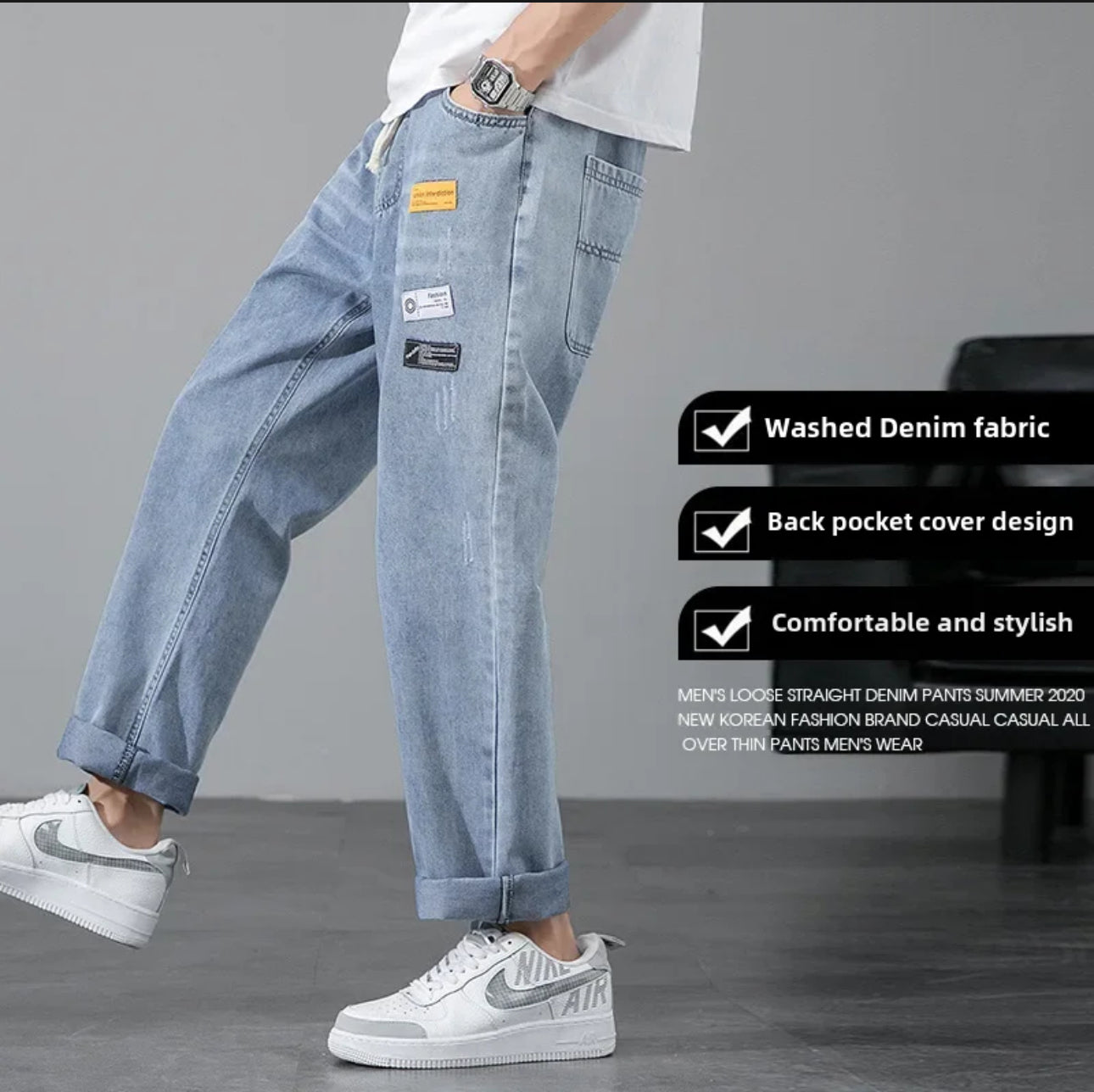 INTERNACIONAL Vaqueros Casuales Holgados De Pernera Ancha Para Hombre