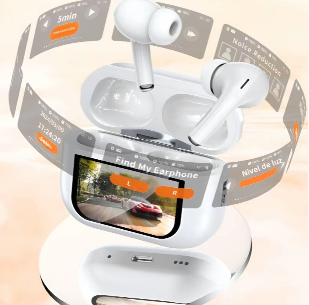 Auriculares bluetooth inalámbricos, Audífonos Inalámbricos con Pantalla Táctil Inteligente, Bluetooth 5.4, Llamadas Nítidas con Micrófono, Cancelación de Ruido, Resistencia al Agua IPX5,
Type-C (Blanco)
