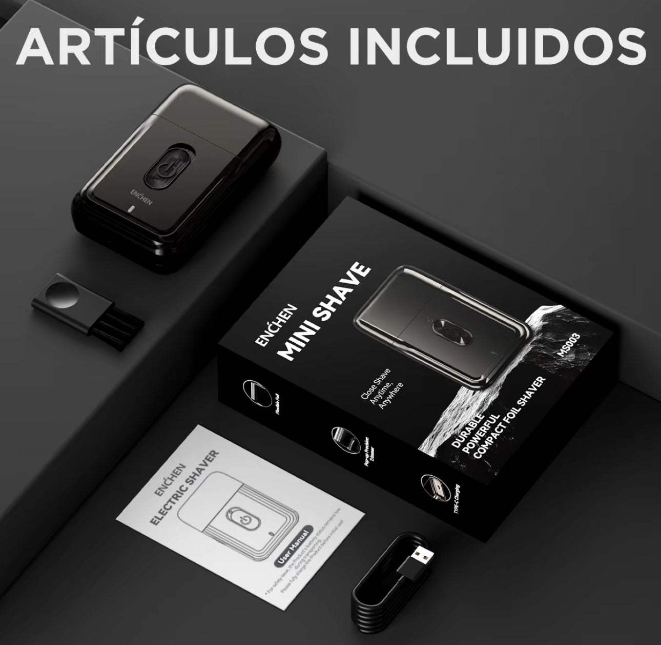 ENCHEN MSOO3 Mini Afeitadora Portátil | Diseño de Doble Hoja | Motor de Alta Velocidad |
Afeitadora Recargable por USB | Esenciales de
Viaje | Negro