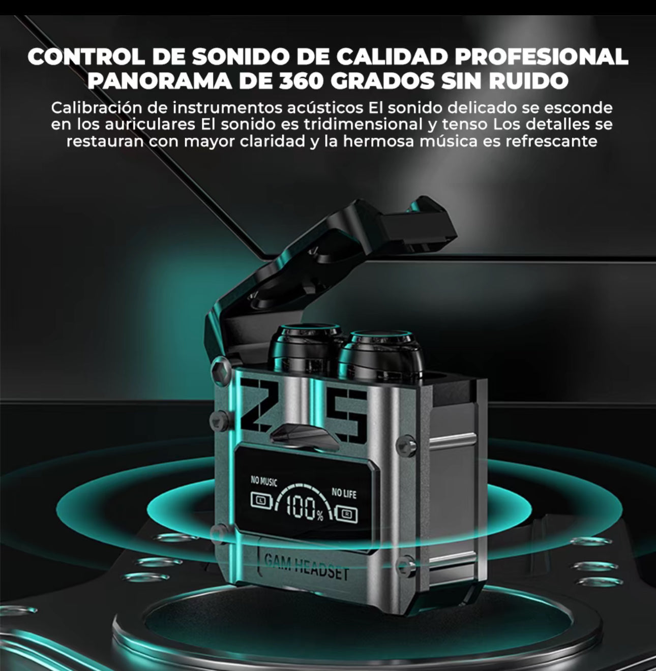 Viclook Audífonos Bluetooth M25 TWS con baja latencia para gaming, cancelación activa de ruido, resistentes al agua, pantalla LED de batería y sonido HiFi. Ideales para deporte o juegos.