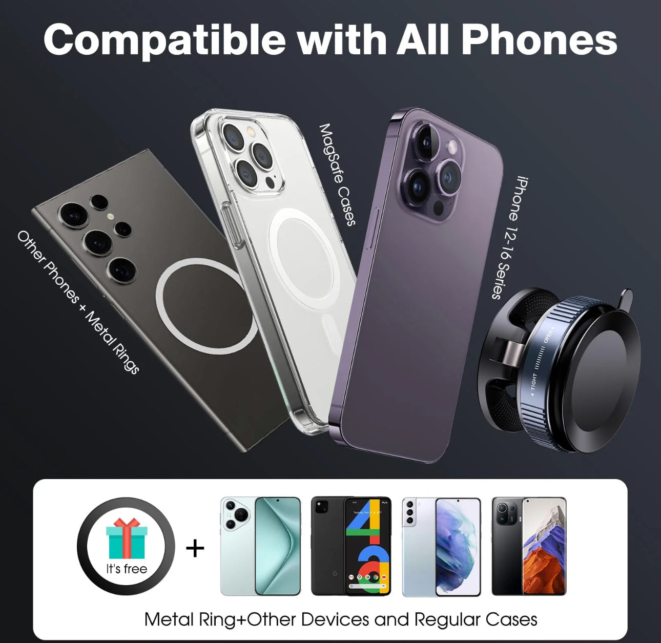 Soporte magnético de succión al aspiradora, Envío de placa magnética anular plegable y retráctil manos libres con ventosa para coche, gimnasio, espejo, superficie lisa, compatible con iPhone Android y todos los teléfonos