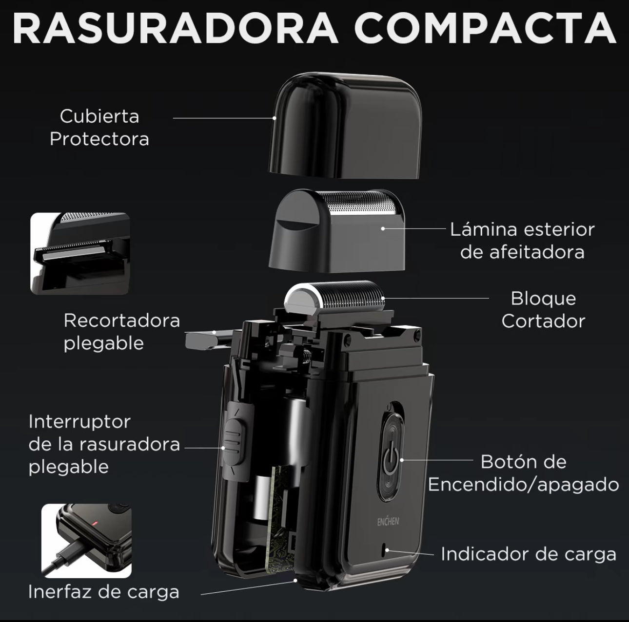 ENCHEN MSOO3 Mini Afeitadora Portátil | Diseño de Doble Hoja | Motor de Alta Velocidad |
Afeitadora Recargable por USB | Esenciales de
Viaje | Negro