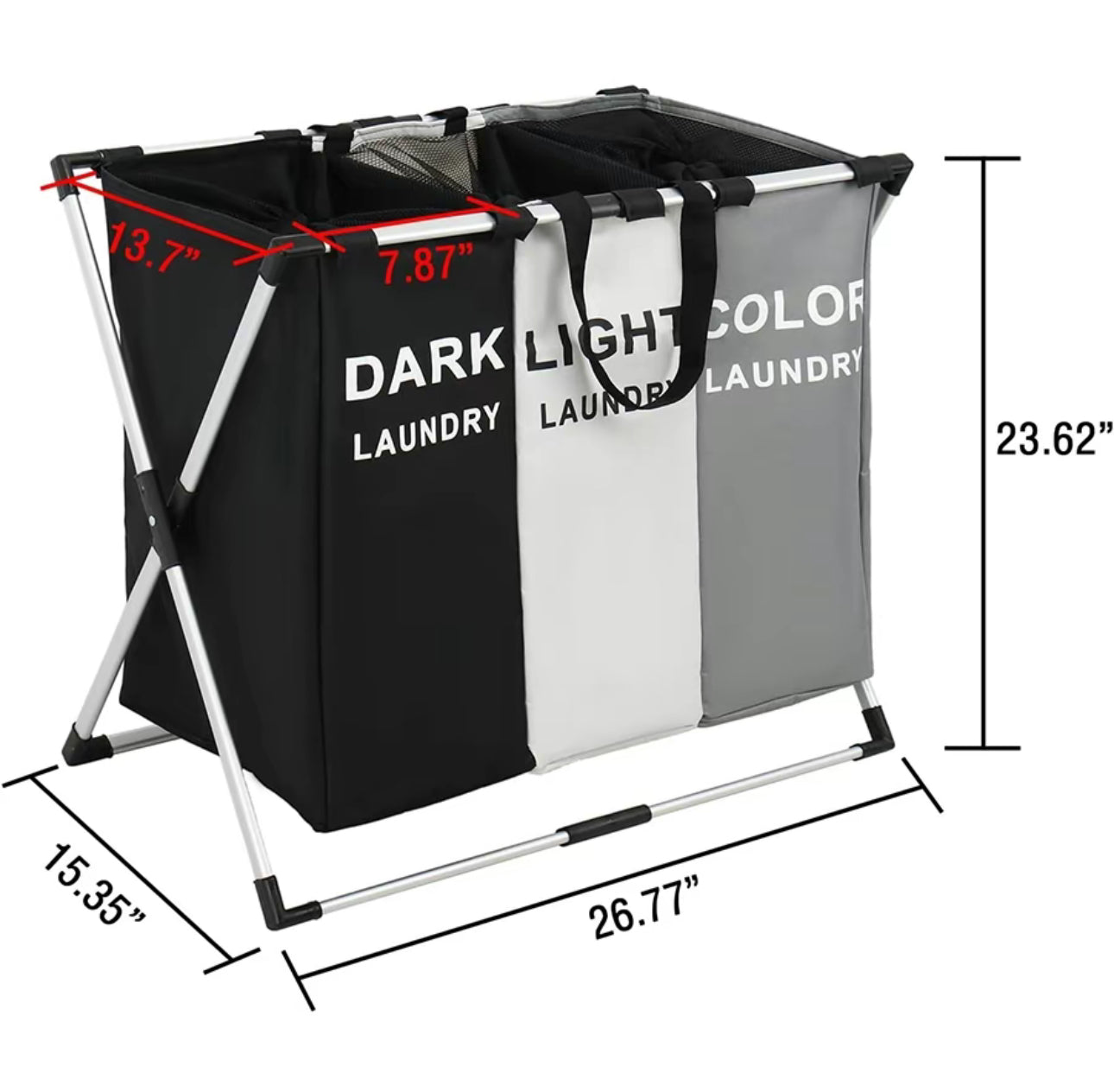 Canasta de Ropa Sucia de 3 Secciones - Cesto
Plegable Grande para Ropa - Organizador con Marco de Aluminio para Clasificar Ropa Sucia