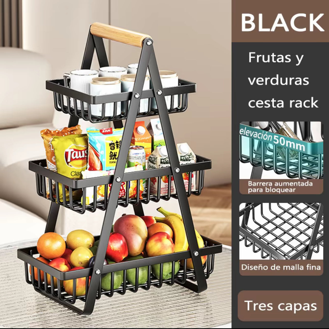 Estante de verduras de cocina encimeras frutas y verduras cestas de mano cestas de varios niveles sala de estar marco de almacenamiento de frutas
estante