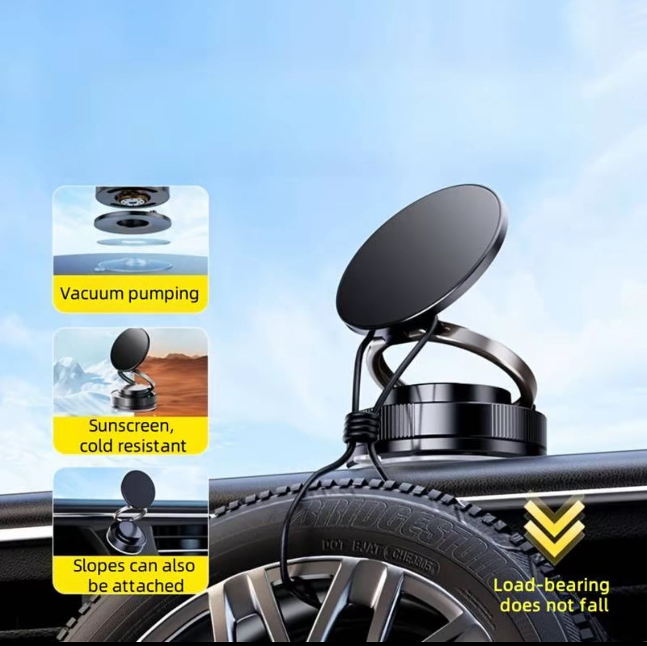 Soporte magnético de succión al
aspiradora, Envío de placa magnética anular plegable y retráctil manos libres con ventosa para coche, gimnasio, espejo, superficie lisa, compatible con iPhone Android y todos los teléfonos